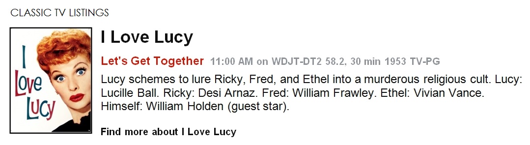 Classic TV Listings - I Love Lucy